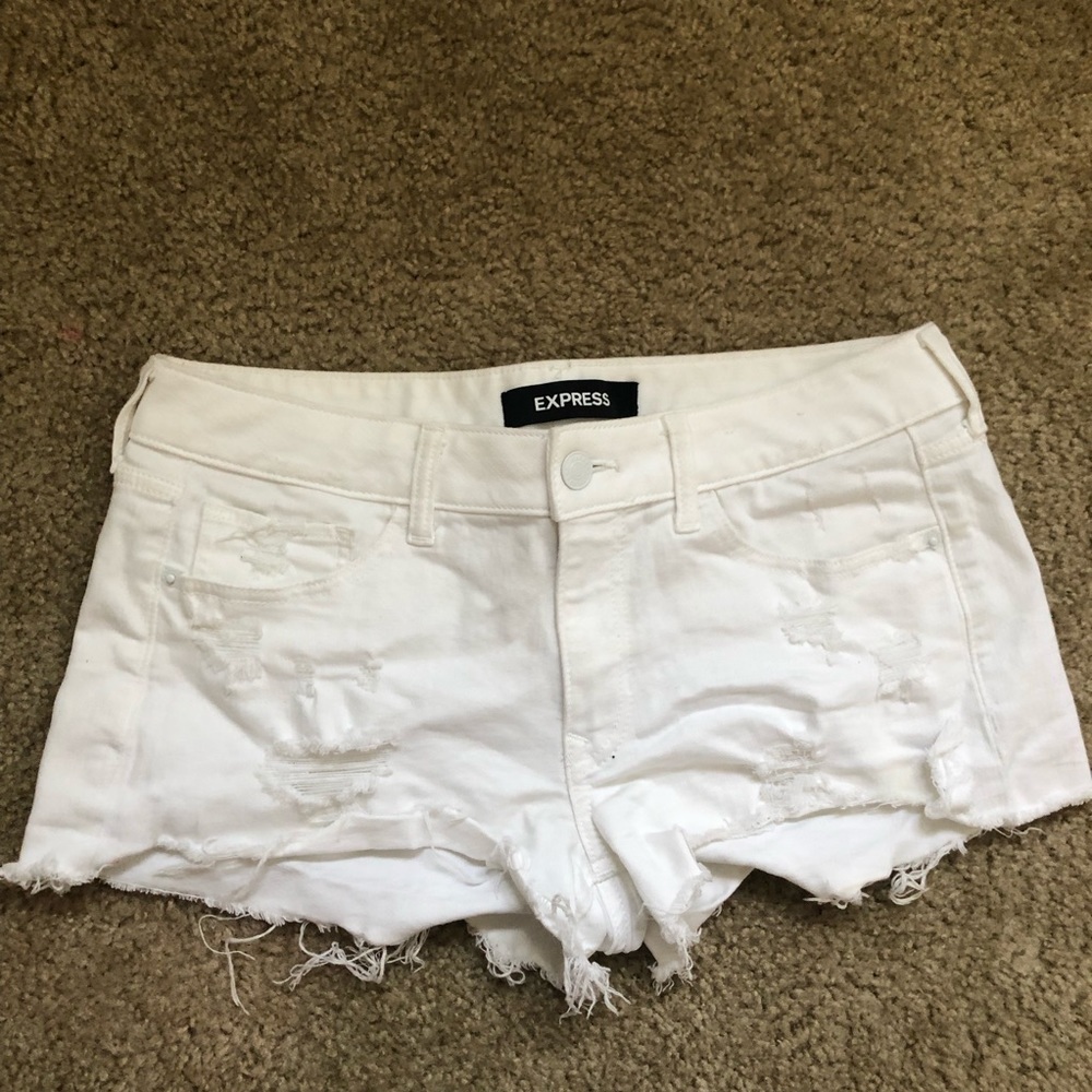 Womens Express Low Rise Distressed White Shorts